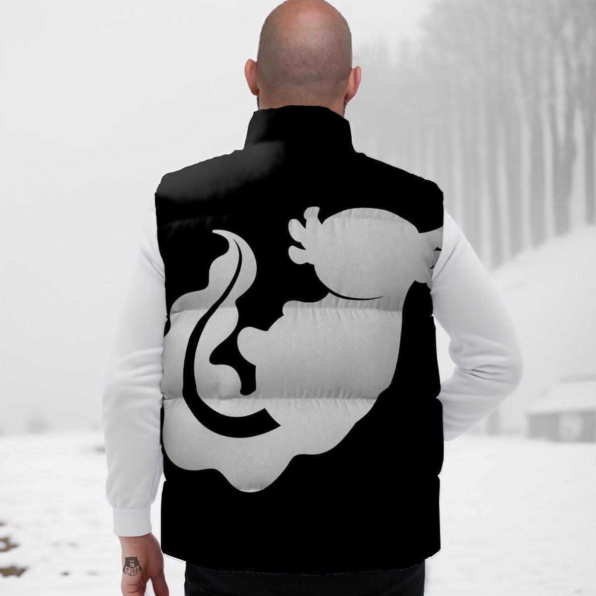 Axolotl White And Black Print Down Vest