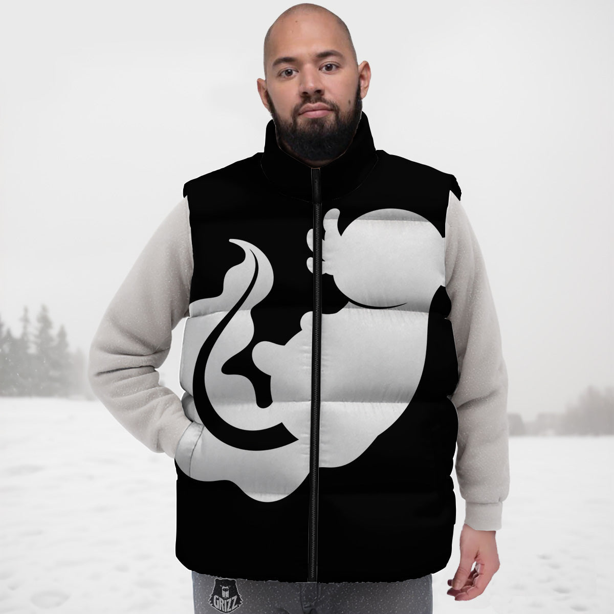 Axolotl White And Black Print Down Vest