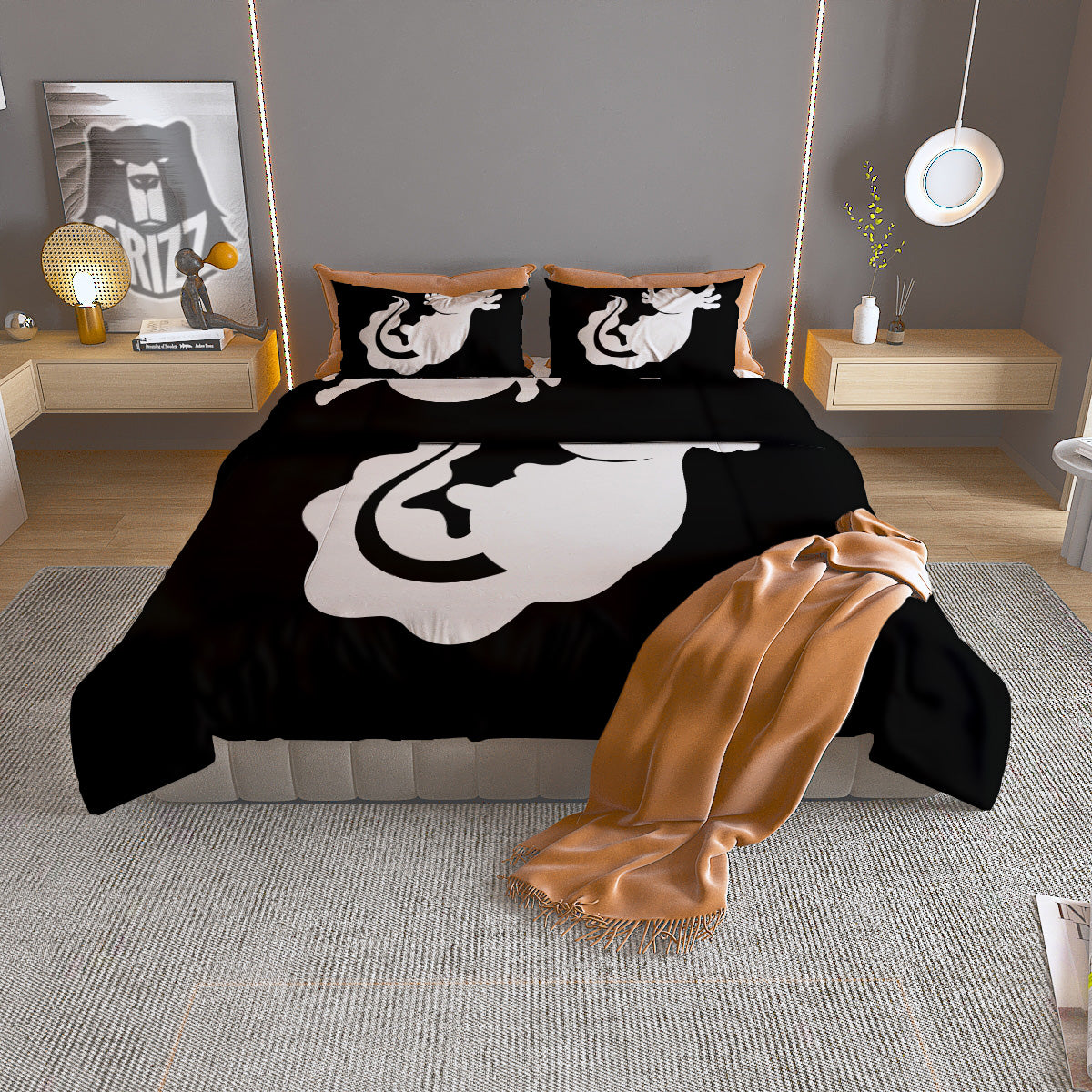 Axolotl White And Black Print Duvet Cover Bedding Set