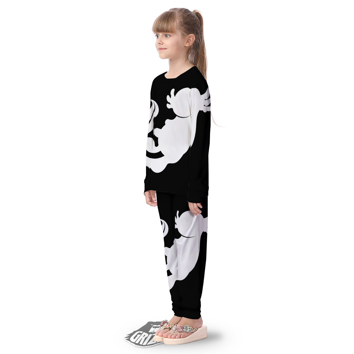 Axolotl White And Black Print Kid's Pajamas-grizzshop
