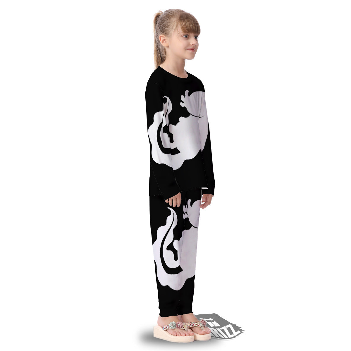 Axolotl White And Black Print Kid's Pajamas-grizzshop