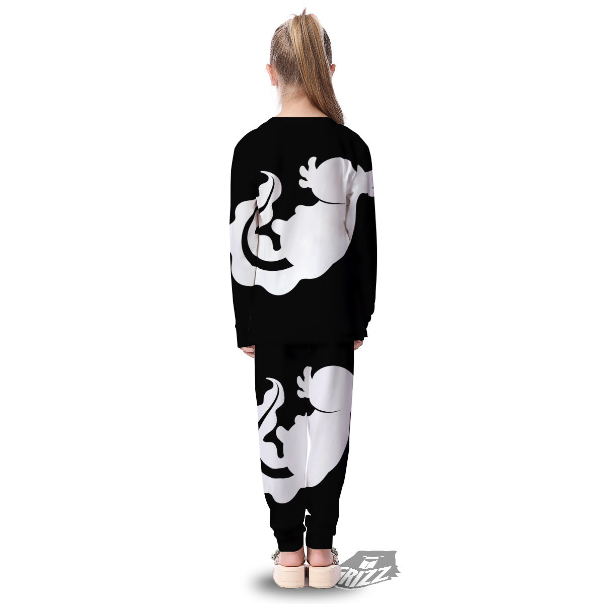Axolotl White And Black Print Kid's Pajamas-grizzshop