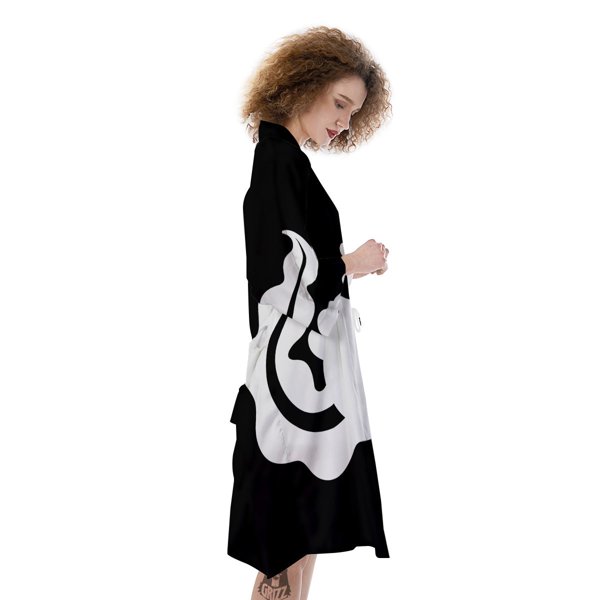 Axolotl White And Black Print Kimono-grizzshop
