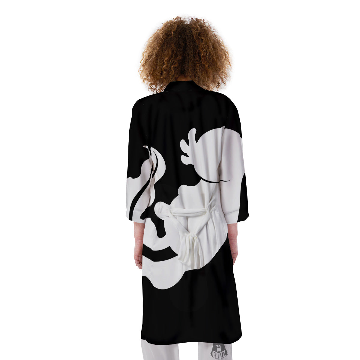 Axolotl White And Black Print Kimono-grizzshop