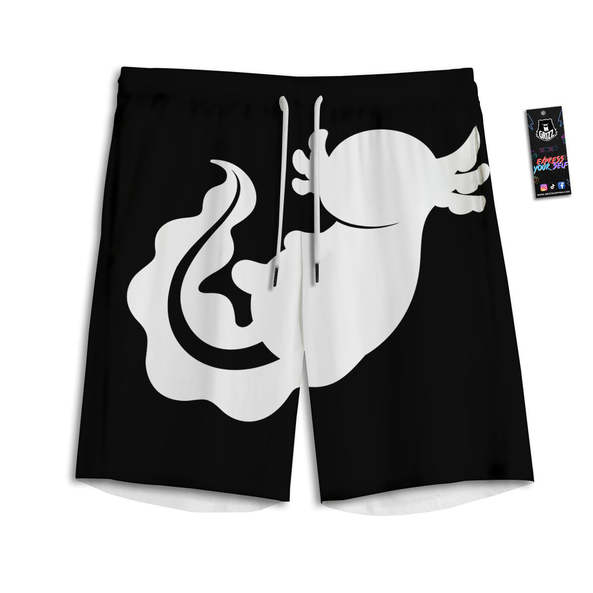 Axolotl White And Black Print Men's Athletic Shorts
