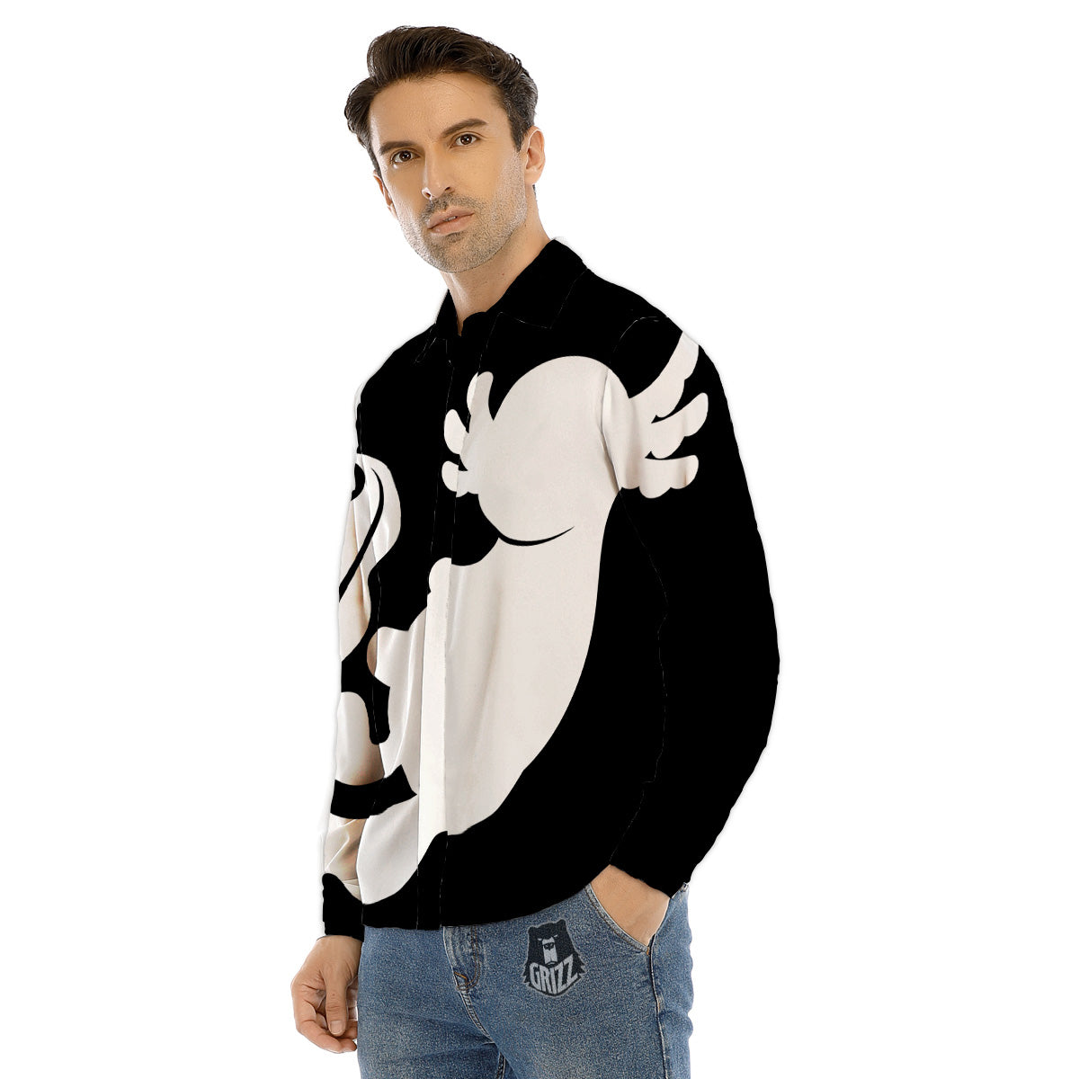 Axolotl White And Black Print Men's Dress Shirts-grizzshop