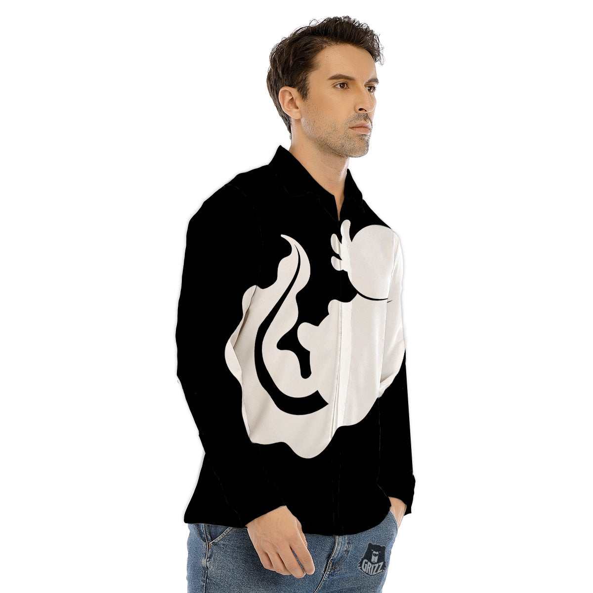 Axolotl White And Black Print Men's Dress Shirts-grizzshop