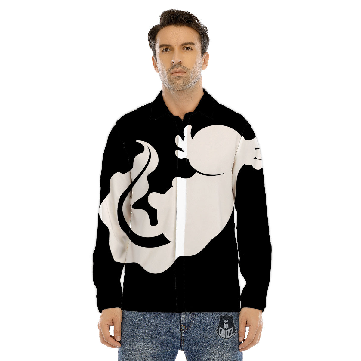 Axolotl White And Black Print Men's Dress Shirts-grizzshop