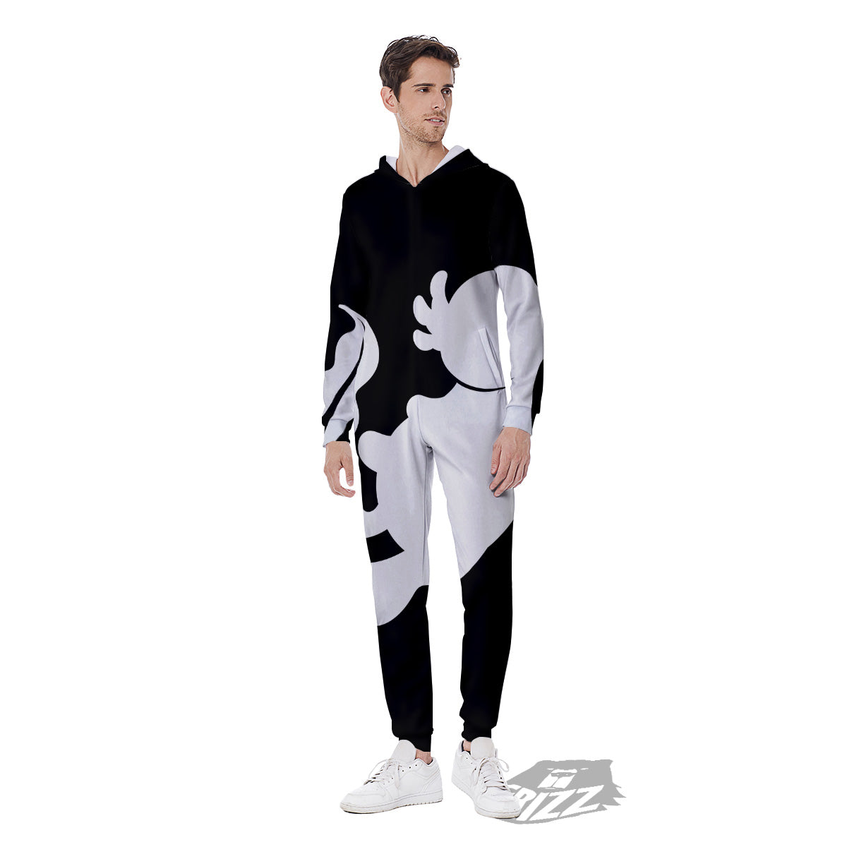 Axolotl White And Black Print Men's Jumpsuit-grizzshop