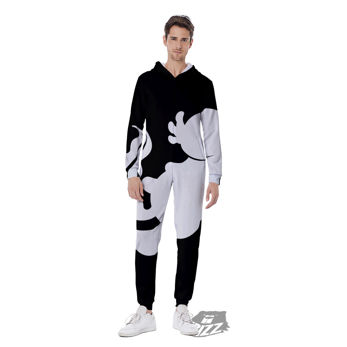 Axolotl White And Black Print Men's Jumpsuit-grizzshop