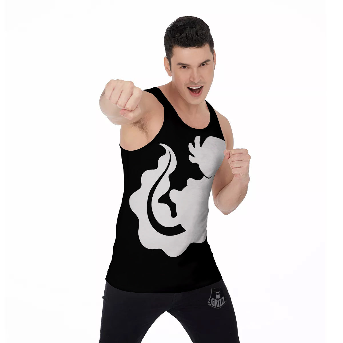 Axolotl White And Black Print Men's Tank Top-grizzshop