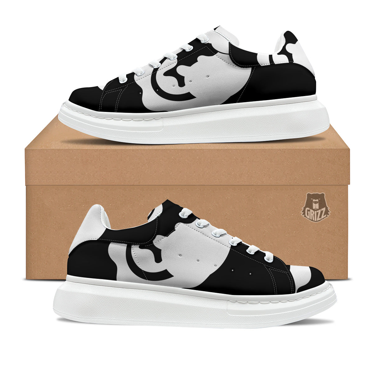 Axolotl White And Black Print Platform Shoes-grizzshop