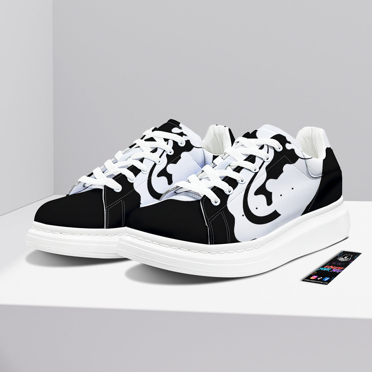 Axolotl White And Black Print Platform Shoes-grizzshop