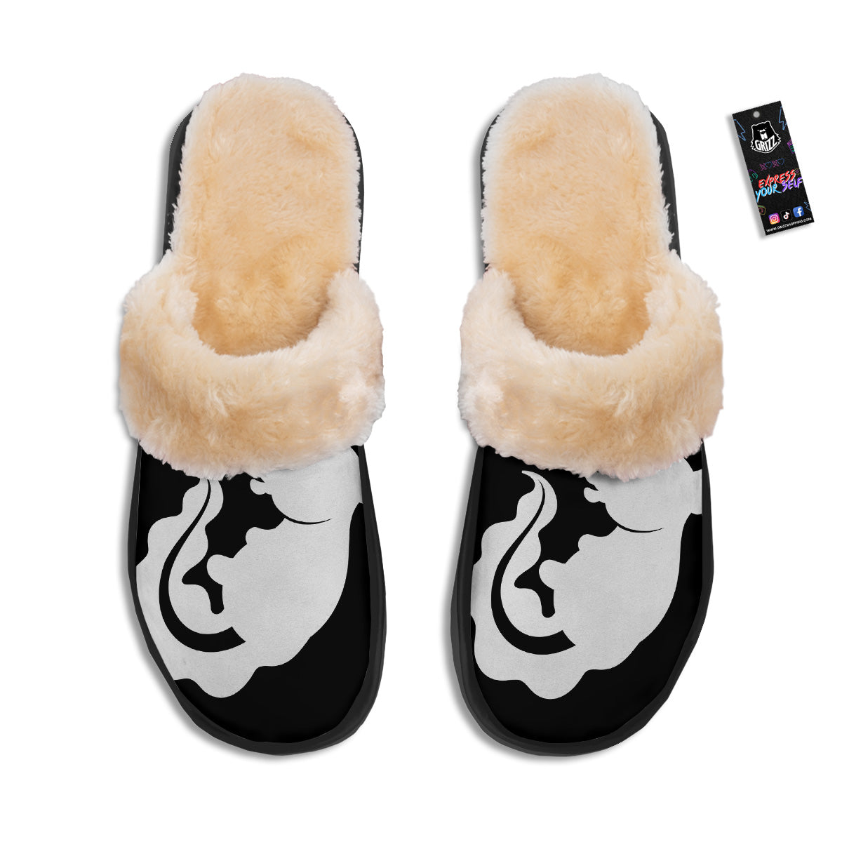 Axolotl White And Black Print Slippers-grizzshop