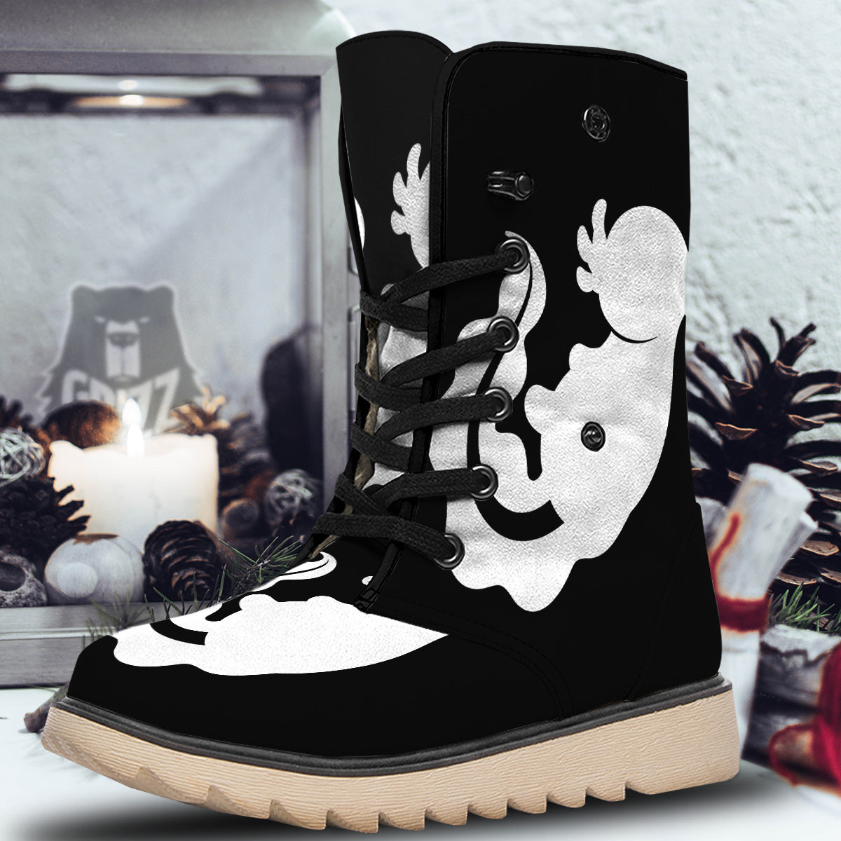 Axolotl White And Black Print Snow Boots-grizzshop