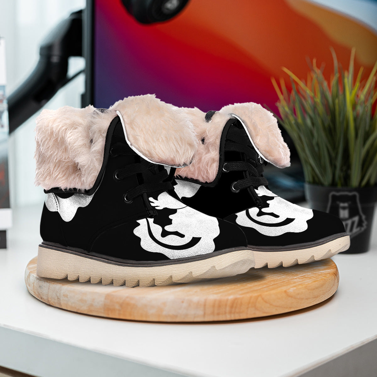 Axolotl White And Black Print Snow Boots-grizzshop