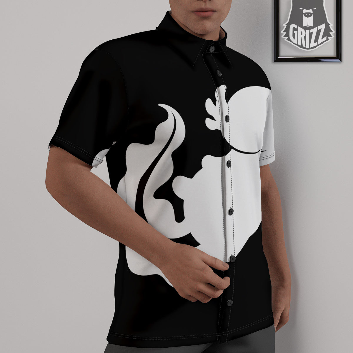 Axolotl White And Black Print Untucked Shirts-grizzshop