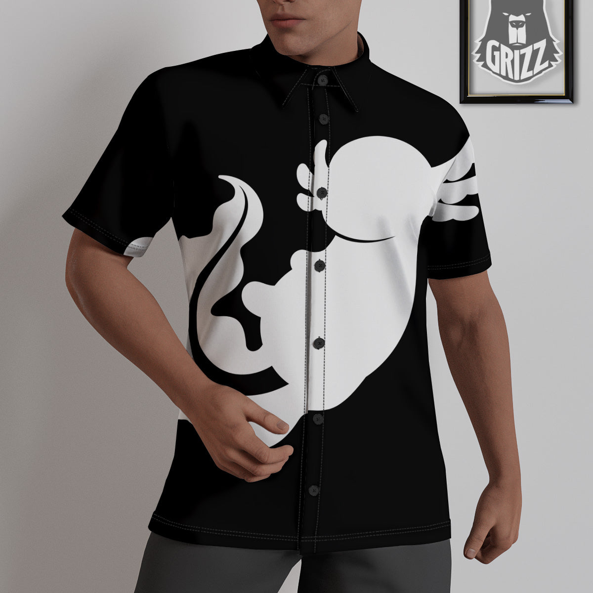 Axolotl White And Black Print Untucked Shirts-grizzshop