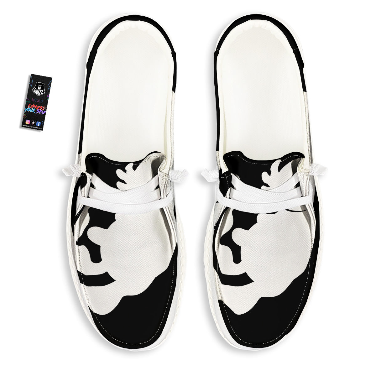 Axolotl White And Black Print White Loafers-grizzshop