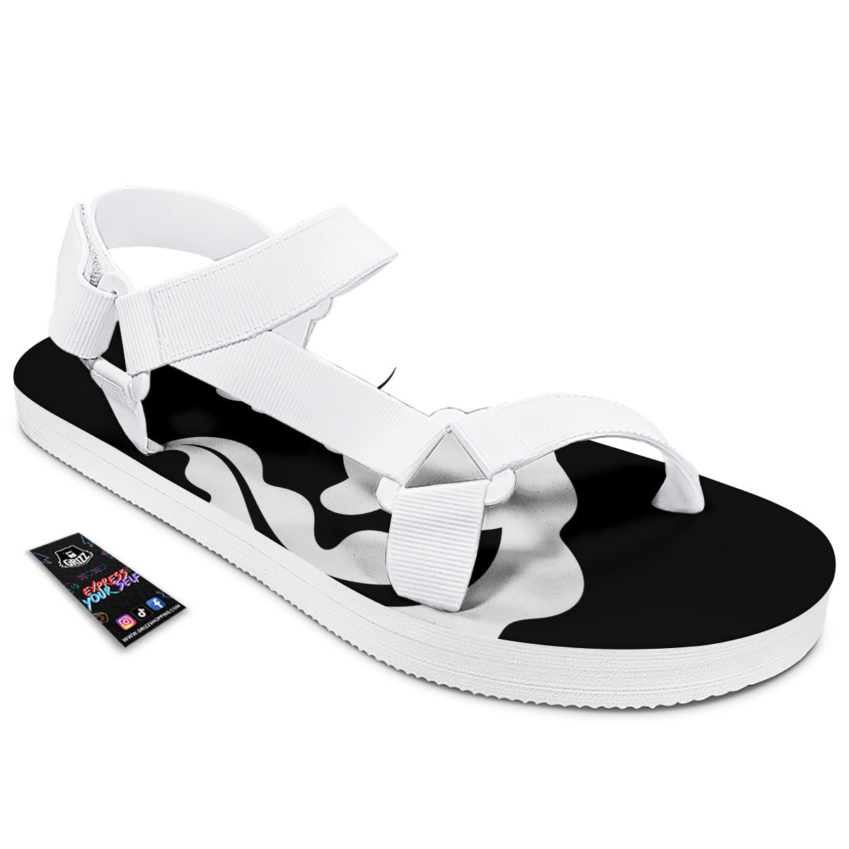 Axolotl White And Black Print White Open Toe Sandals-grizzshop