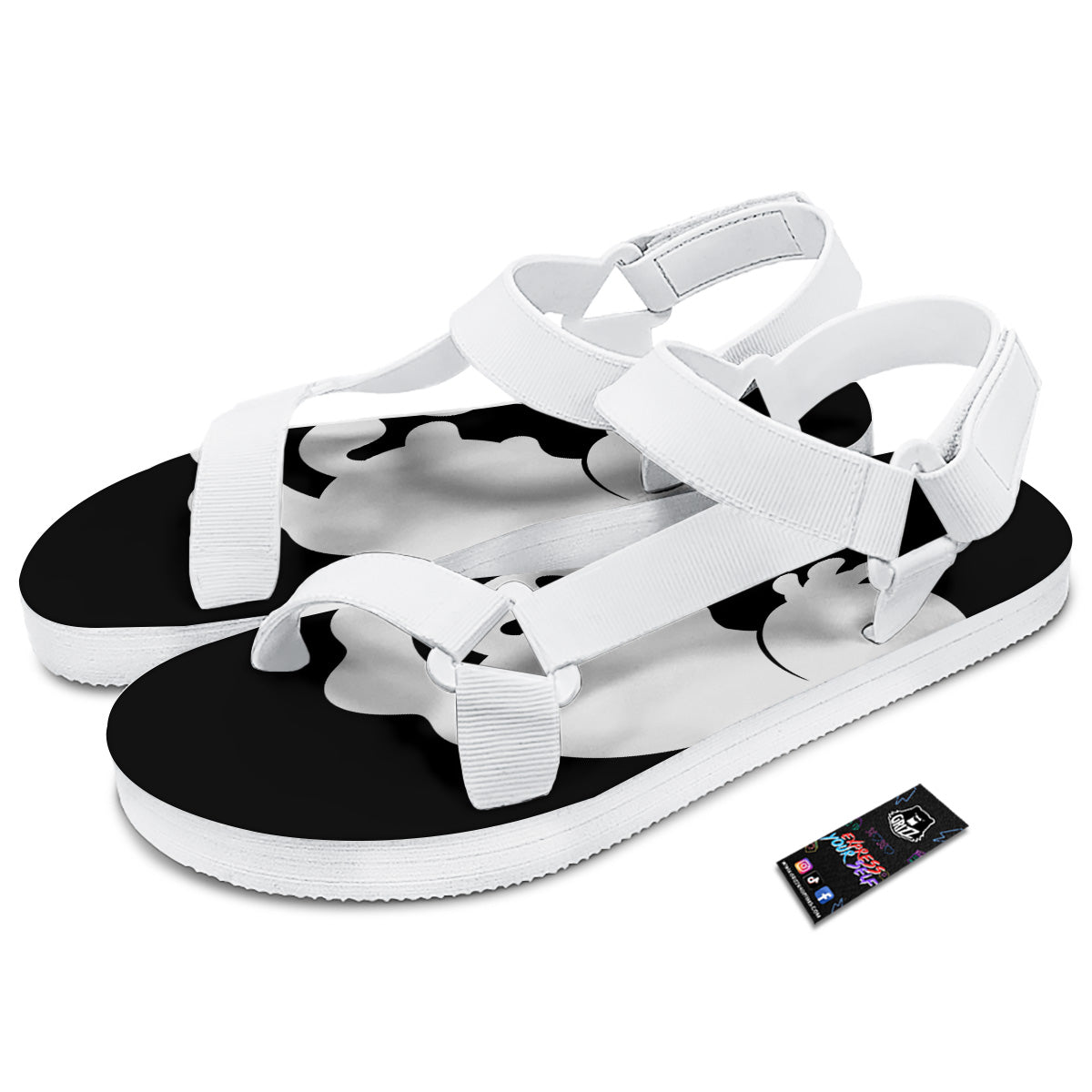 Axolotl White And Black Print White Open Toe Sandals-grizzshop