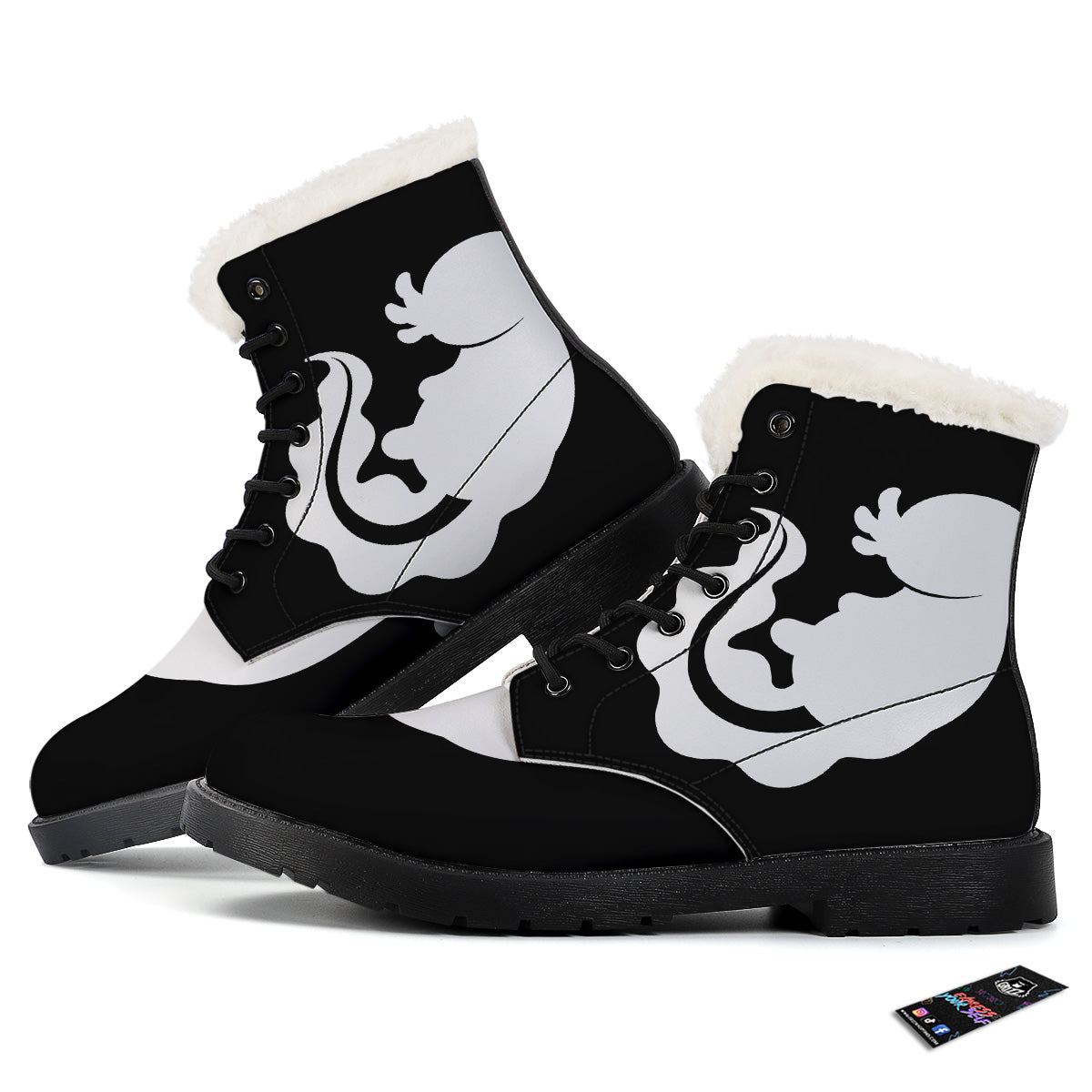 Axolotl White And Black Print Winter Boots-grizzshop