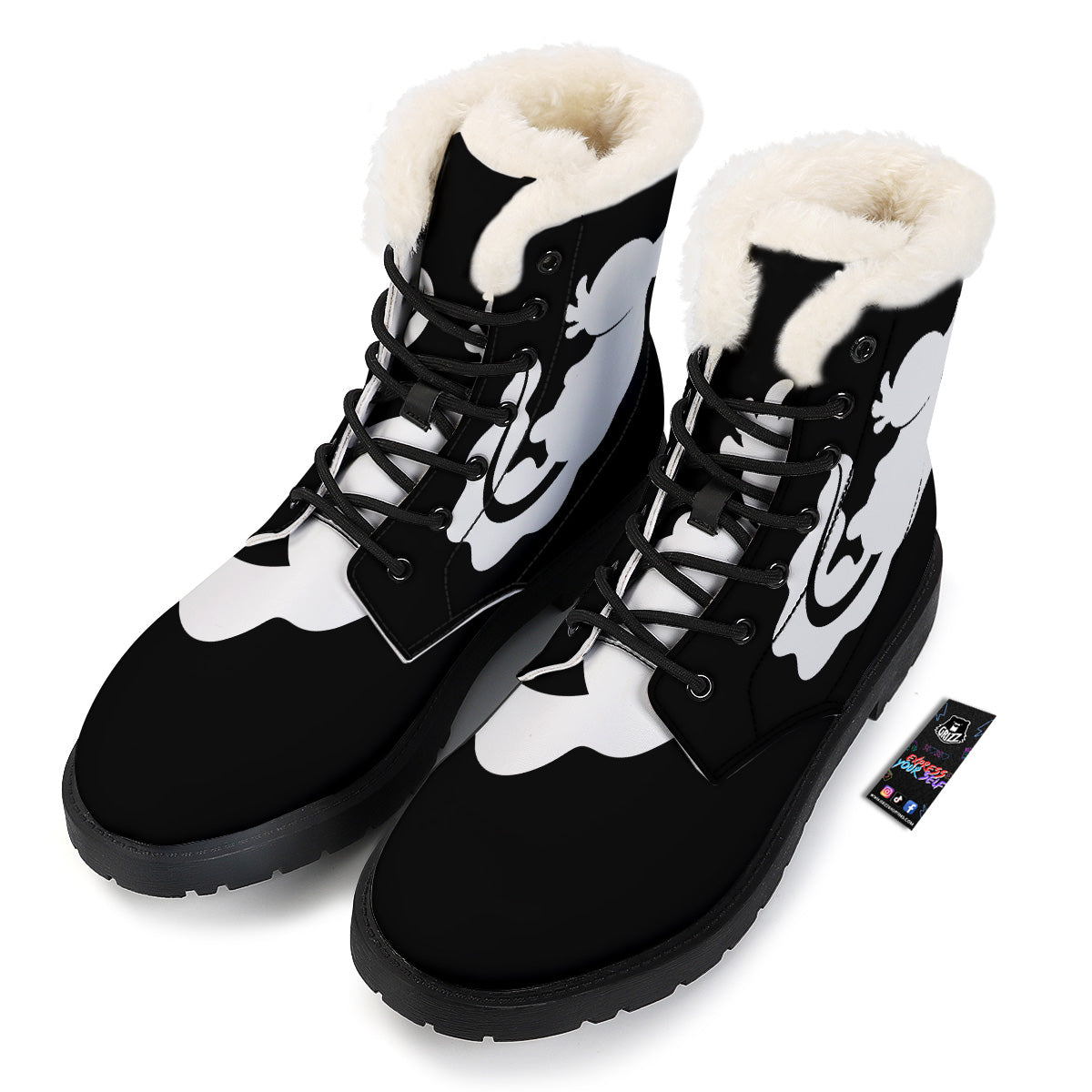 Axolotl White And Black Print Winter Boots-grizzshop