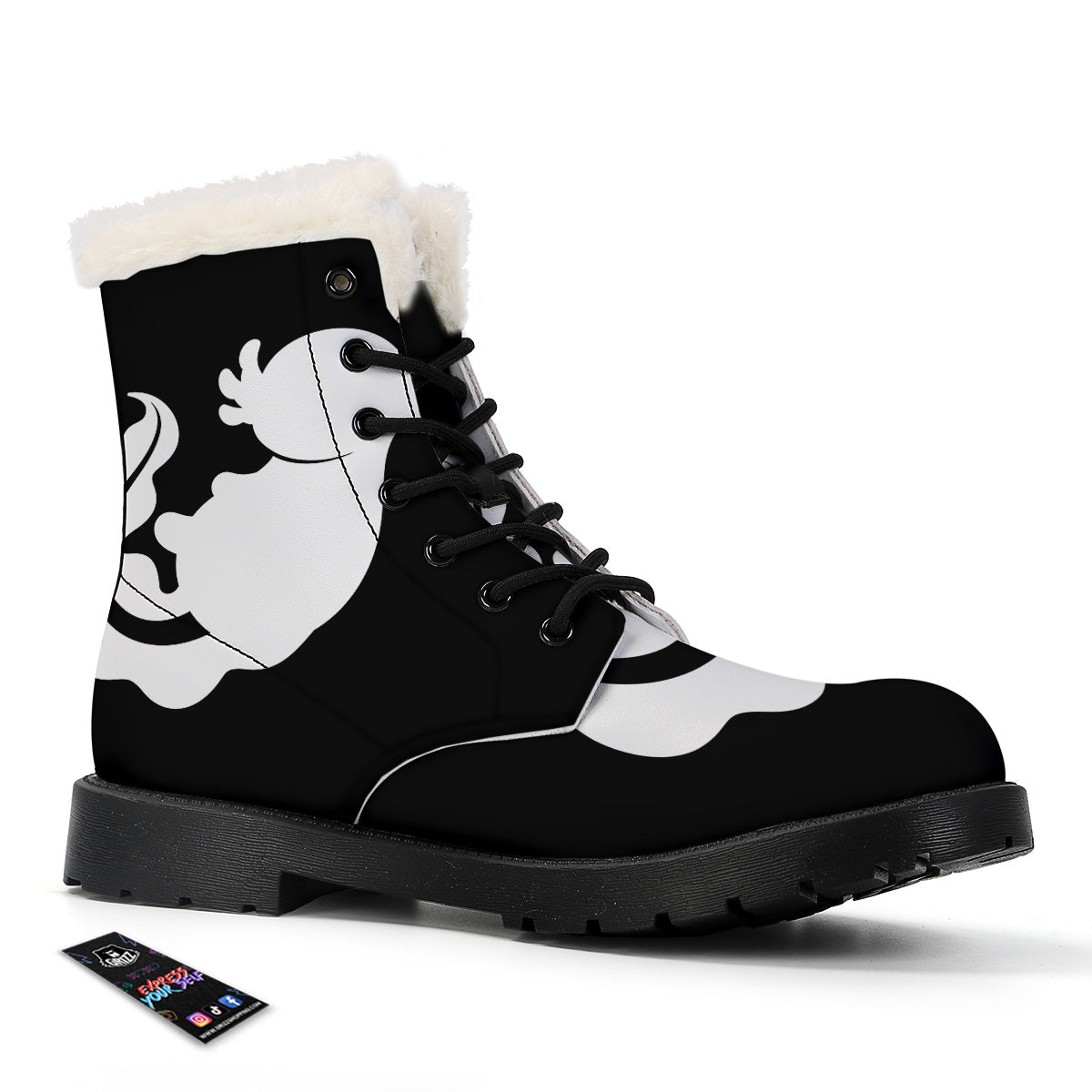 Axolotl White And Black Print Winter Boots-grizzshop