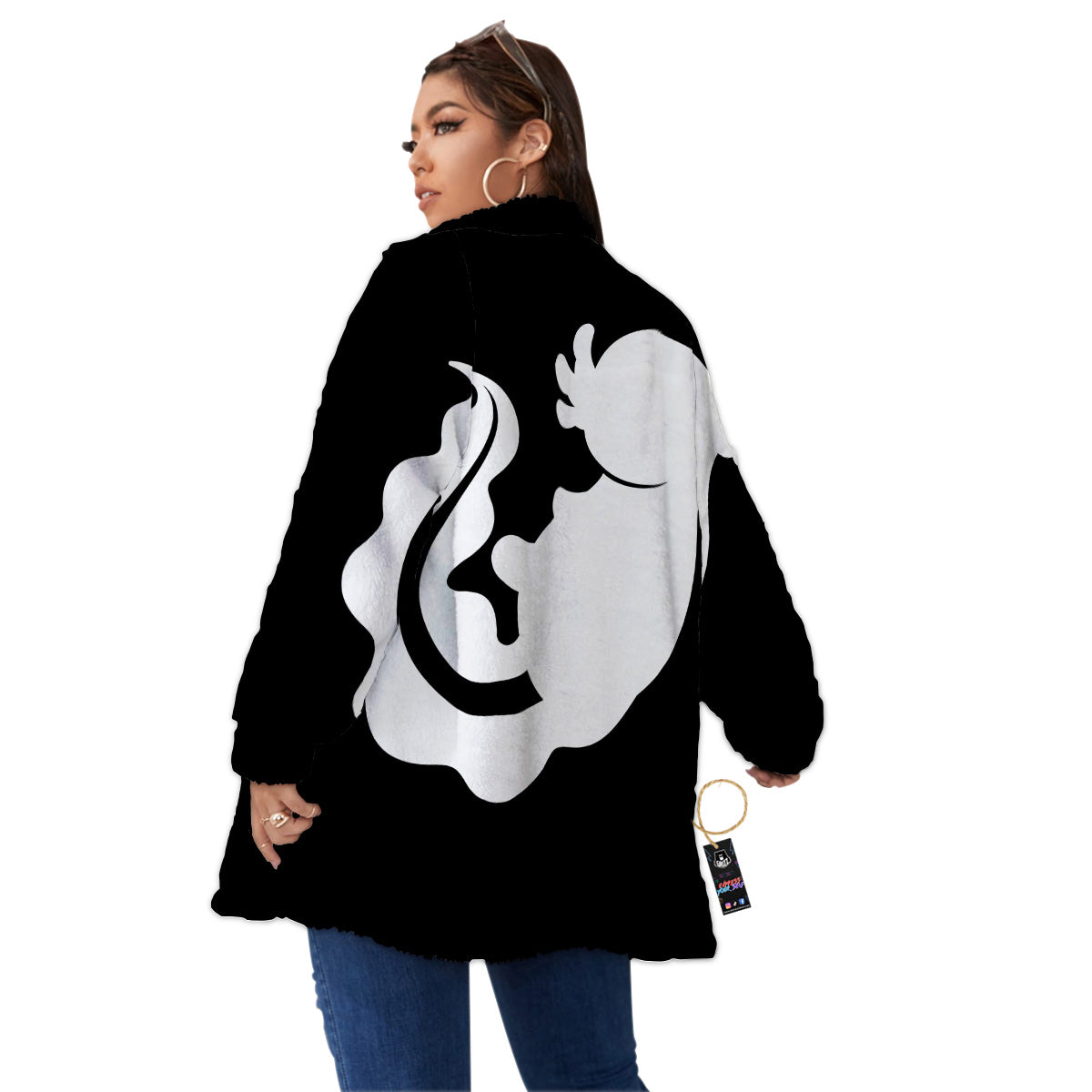 Axolotl White And Black Print Women's Sherpa Jacket-grizzshop