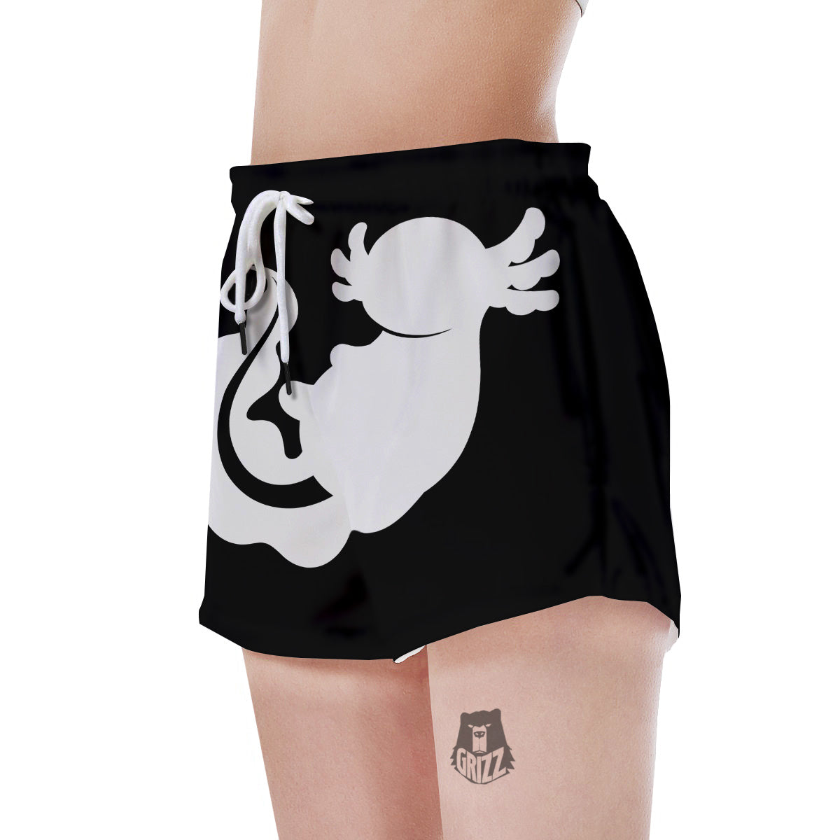 Axolotl White And Black Print Women's Shorts-grizzshop