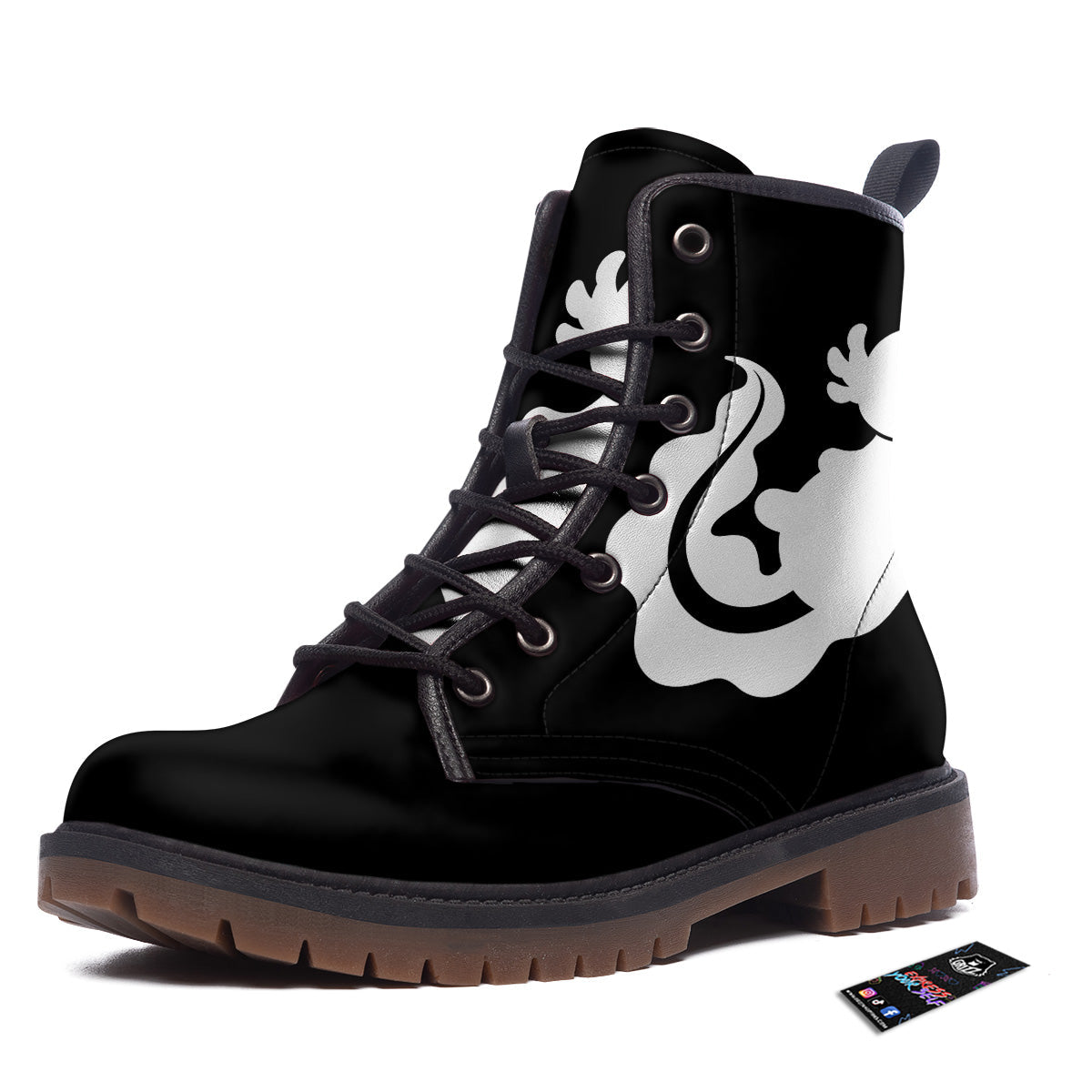 Axolotl White And Black Print Work Boots-grizzshop