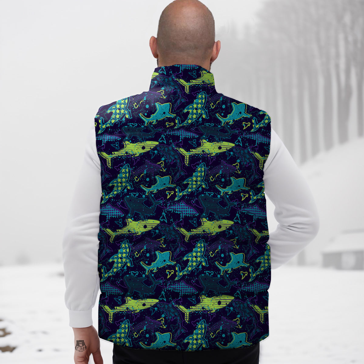 Axolotl White Pattern Print Down Vest