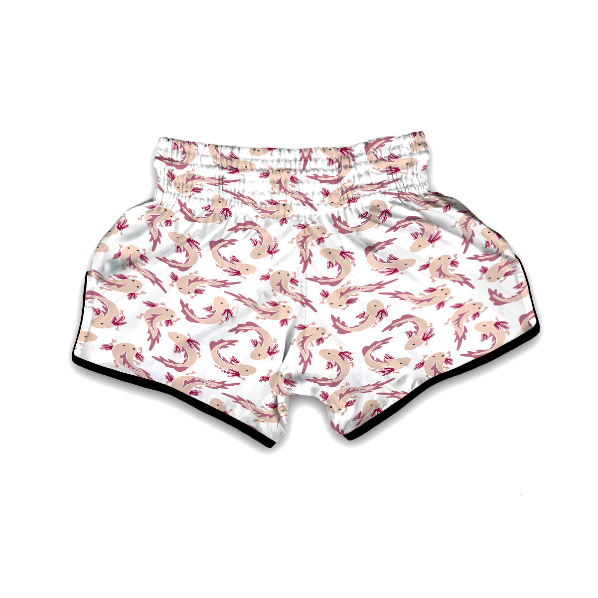 Axolotl White Pattern Print Muay Thai Boxing Shorts-grizzshop