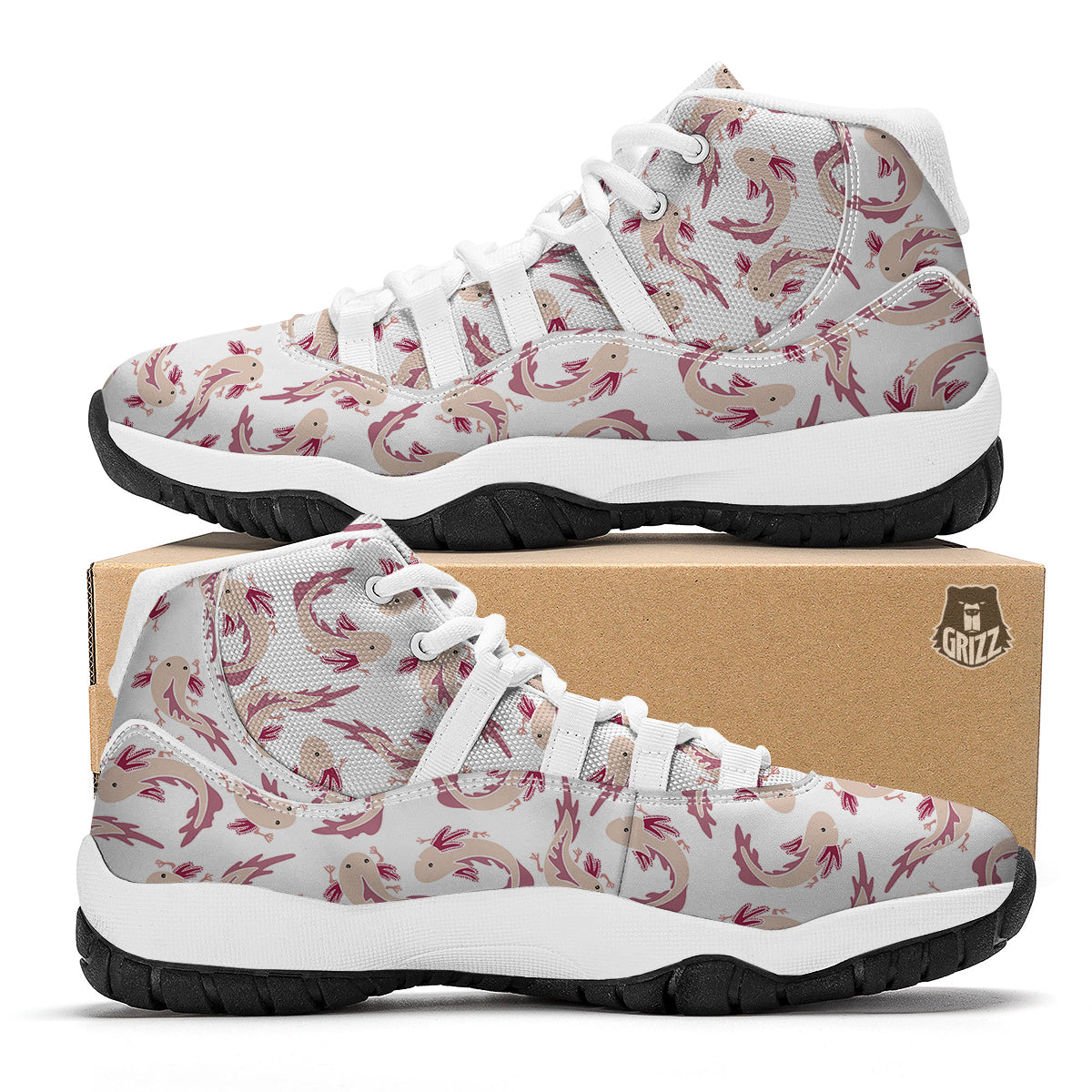 Axolotl White Pattern Print White Bball Shoes-grizzshop