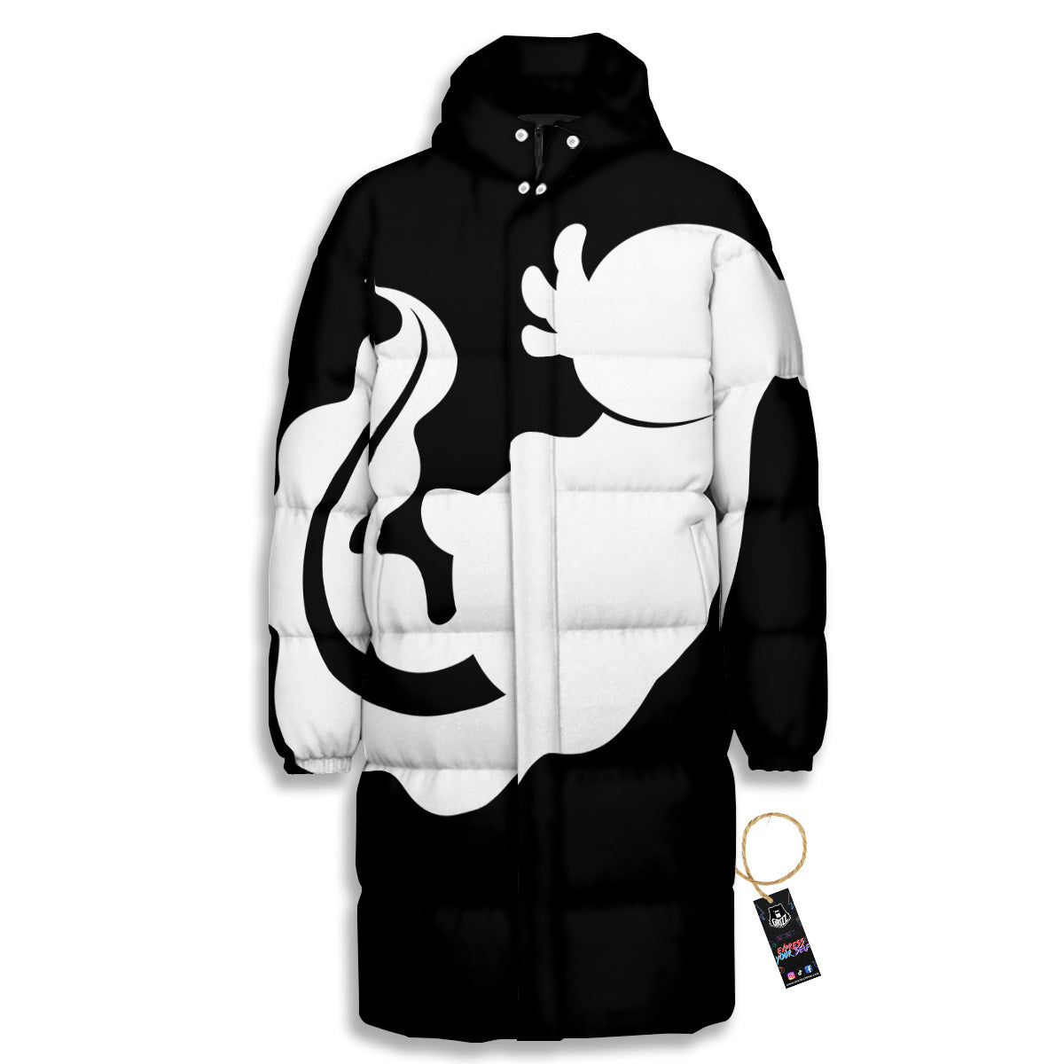 Axolotl White And Black Print Long Down Jacket