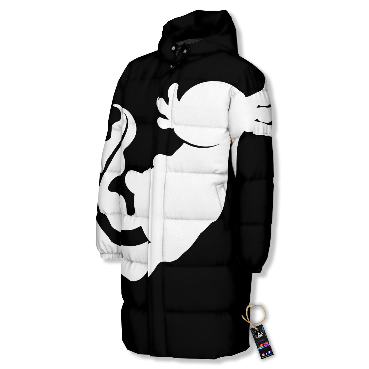 Axolotl White And Black Print Long Down Jacket