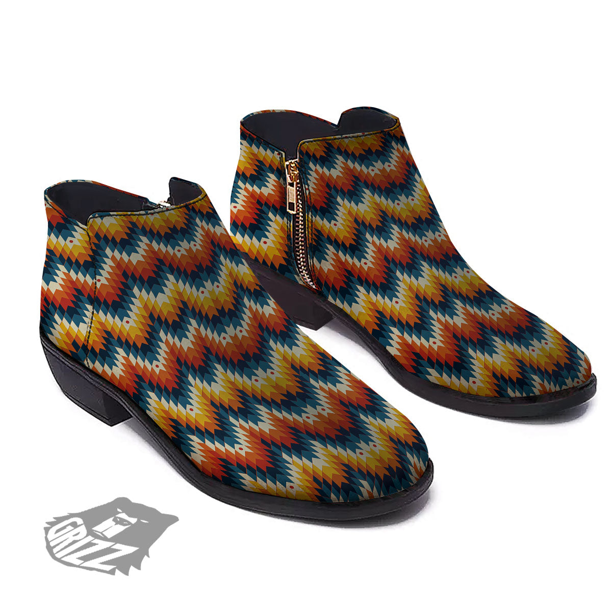 Aztec American Print Pattern Ankle Boots-grizzshop
