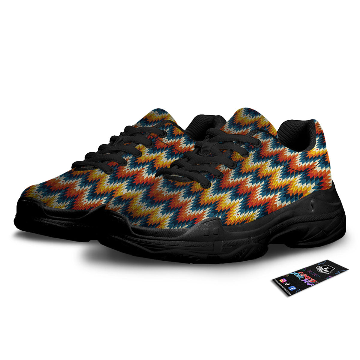 Aztec American Print Pattern Black Chunky Shoes-grizzshop