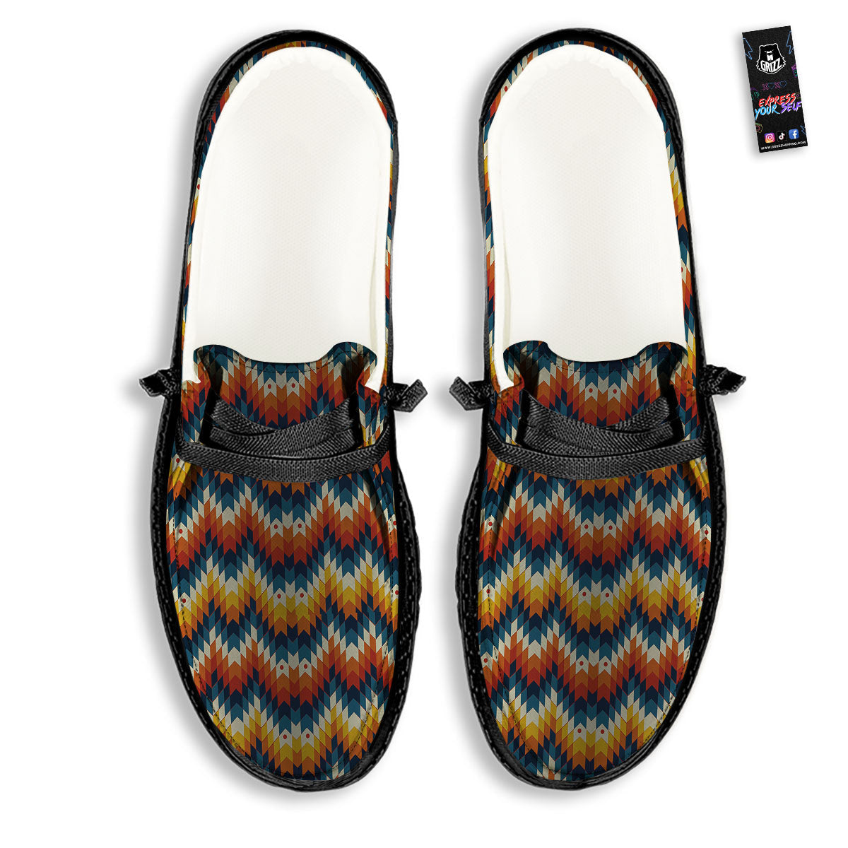 Aztec American Print Pattern Black Loafers-grizzshop