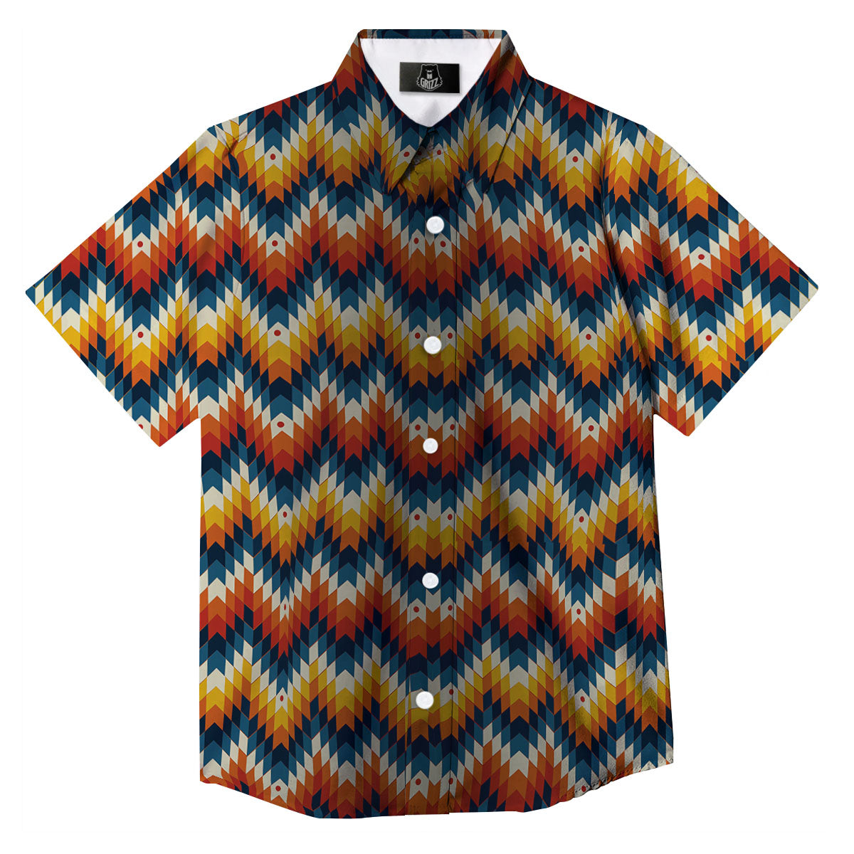 Aztec American Print Pattern Button Up Shirt-grizzshop