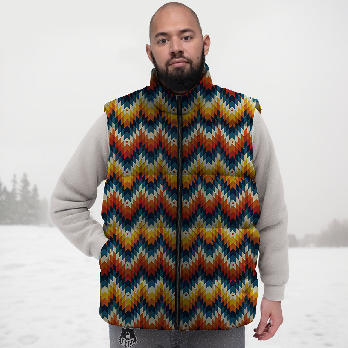 Aztec American Print Pattern Down Vest-grizzshop
