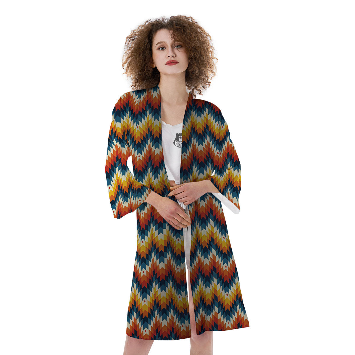 Aztec American Print Pattern Kimono-grizzshop
