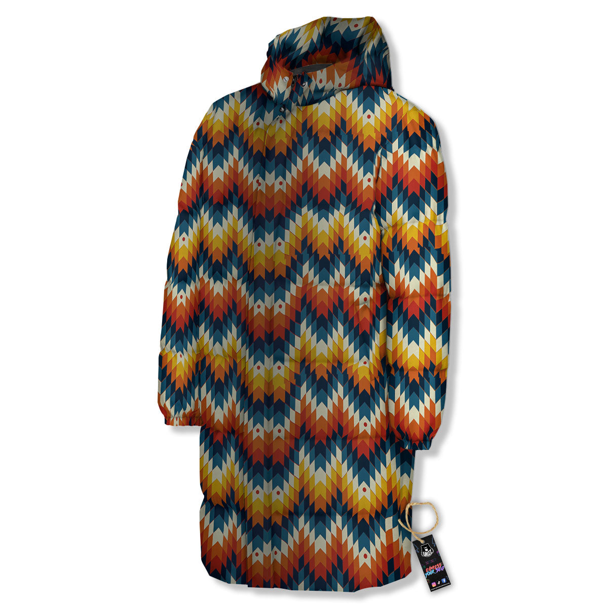 Aztec American Print Pattern Long Down Jacket-grizzshop