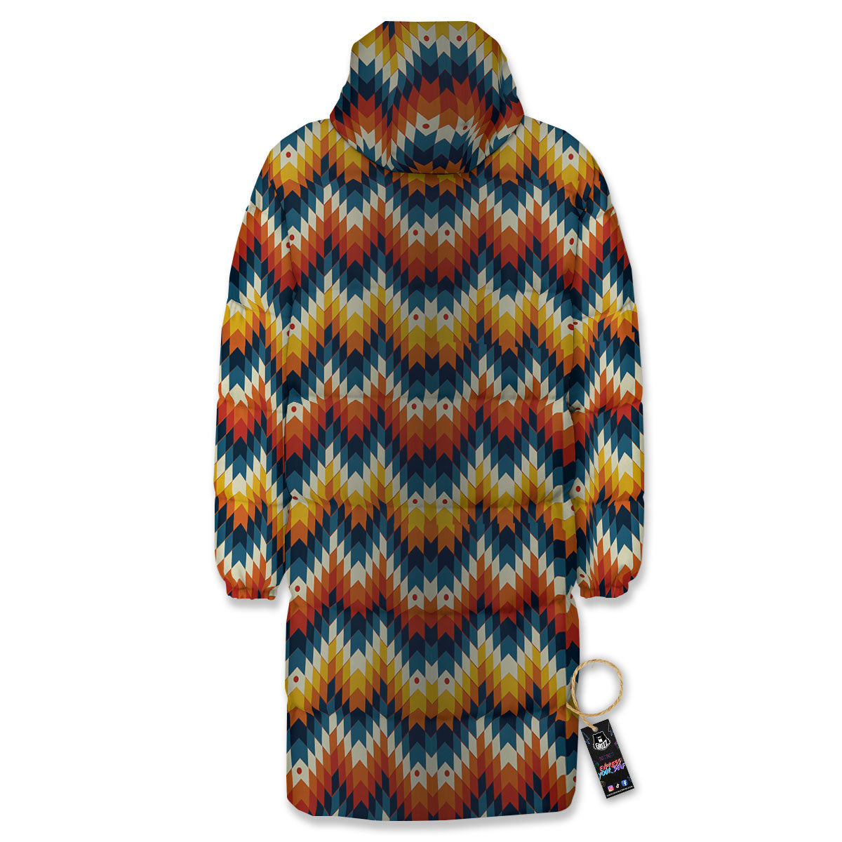Aztec American Print Pattern Long Down Jacket-grizzshop