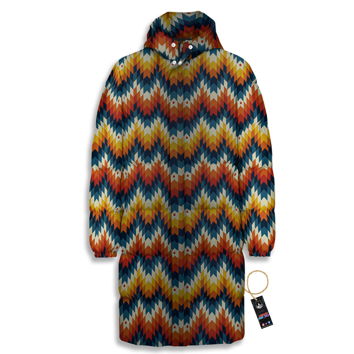 Aztec American Print Pattern Long Down Jacket-grizzshop