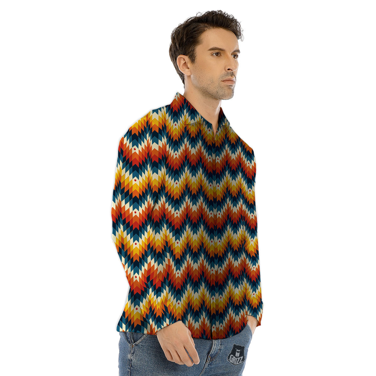 Aztec American Print Pattern Men's Dress Shirts-grizzshop