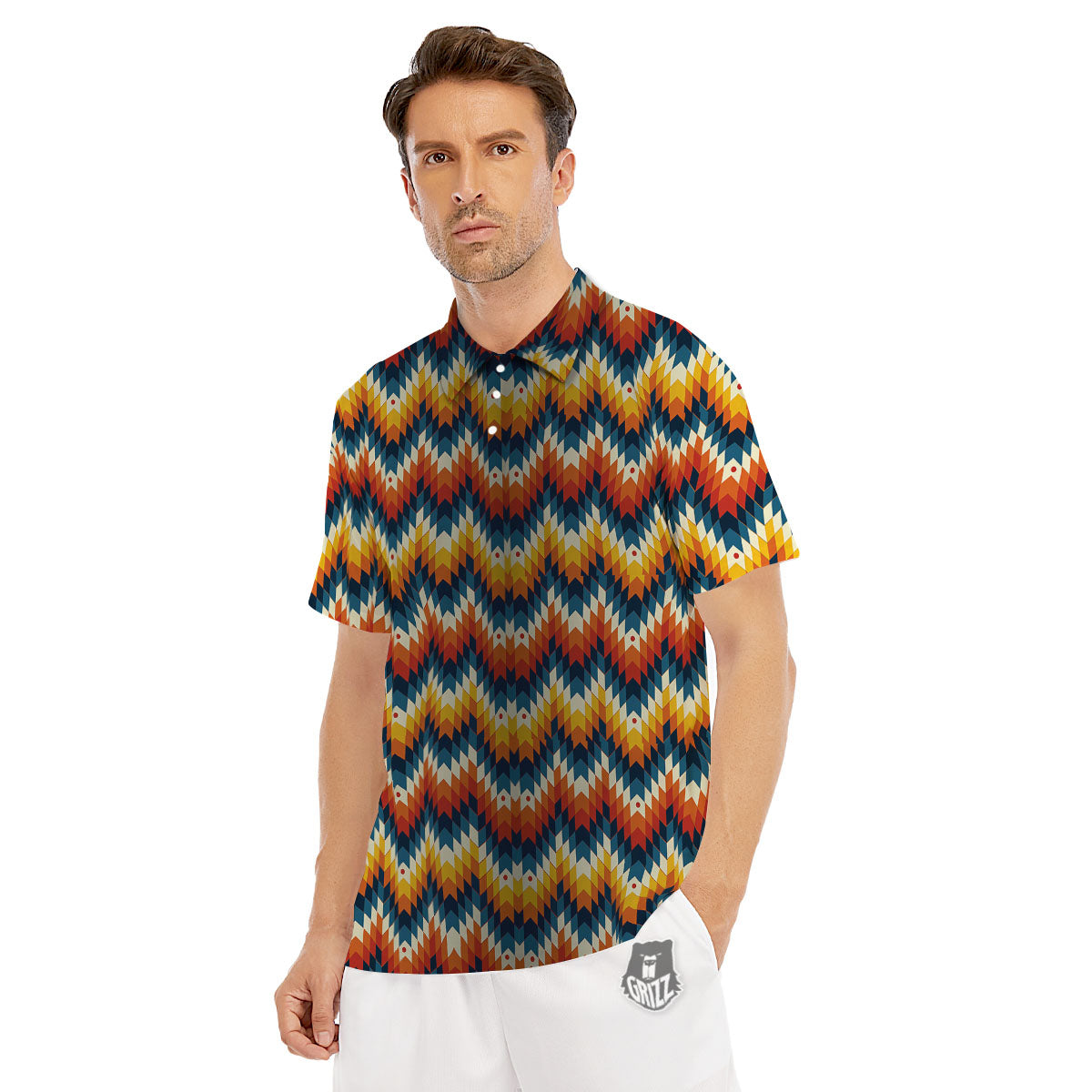Aztec American Print Pattern Men's Golf Shirts-grizzshop