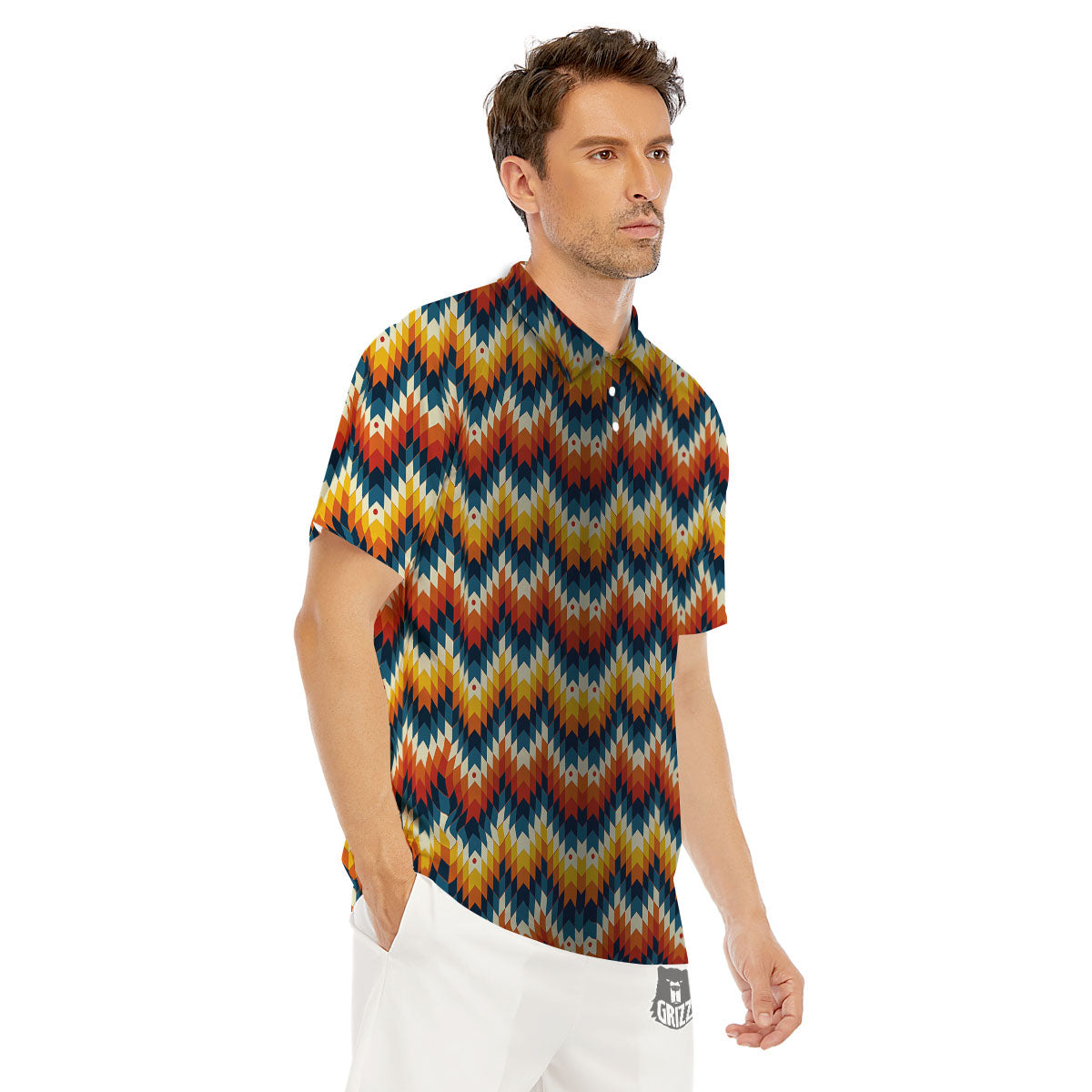 Aztec American Print Pattern Men's Golf Shirts-grizzshop