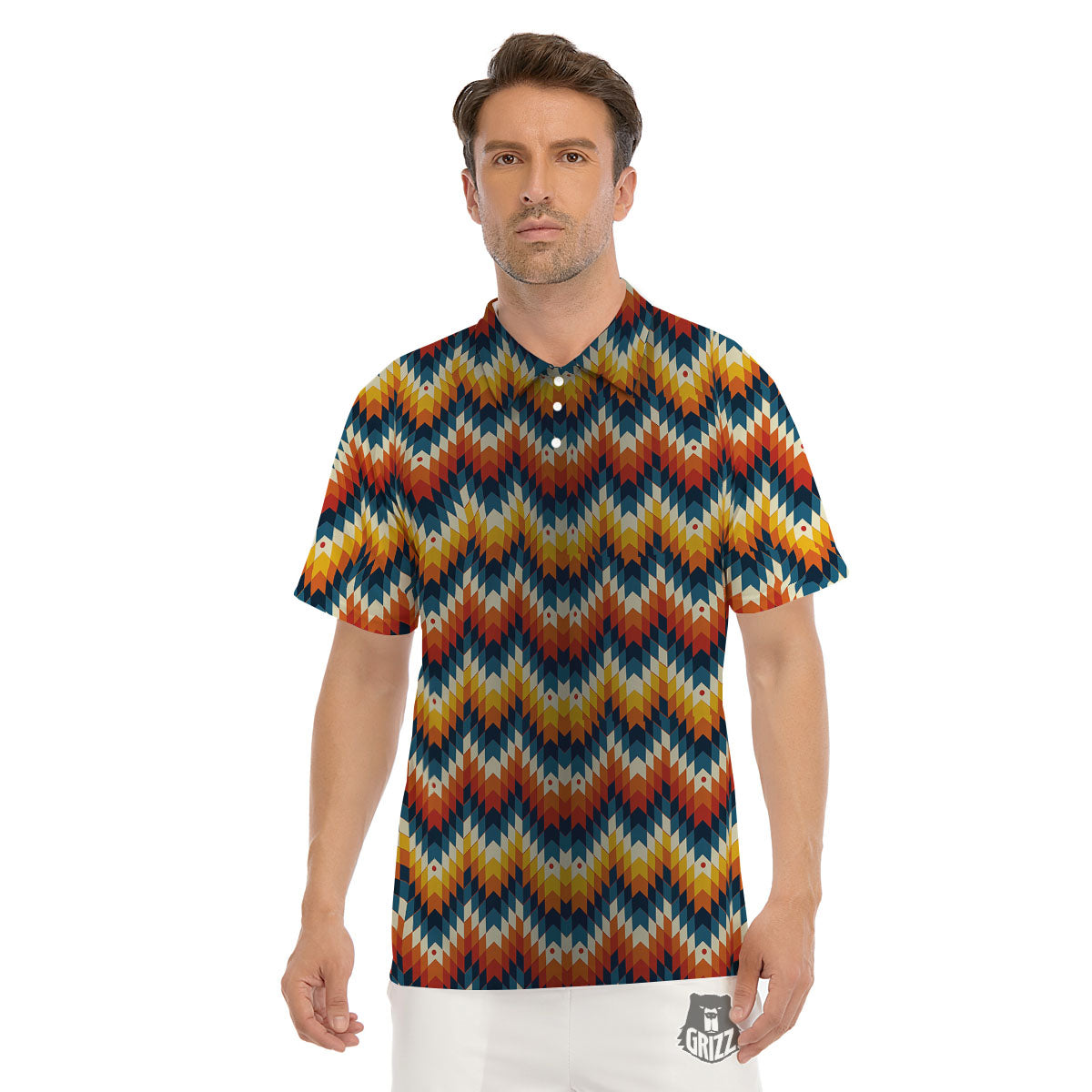 Aztec American Print Pattern Men's Golf Shirts-grizzshop