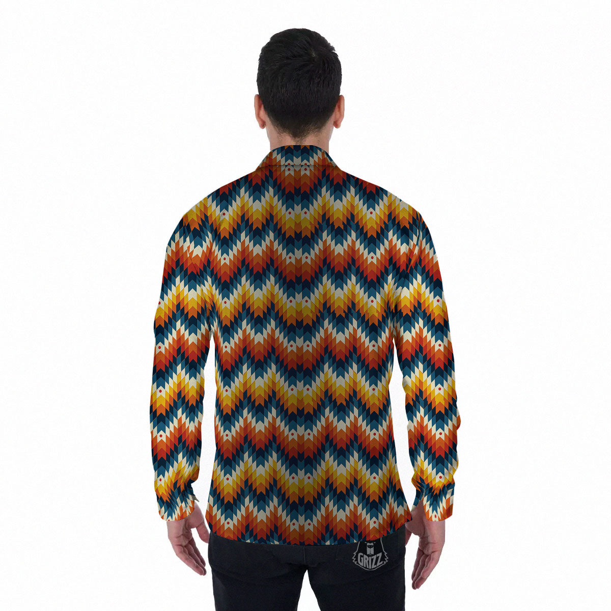 Aztec American Print Pattern Men's Long Sleeve Shirts-grizzshop